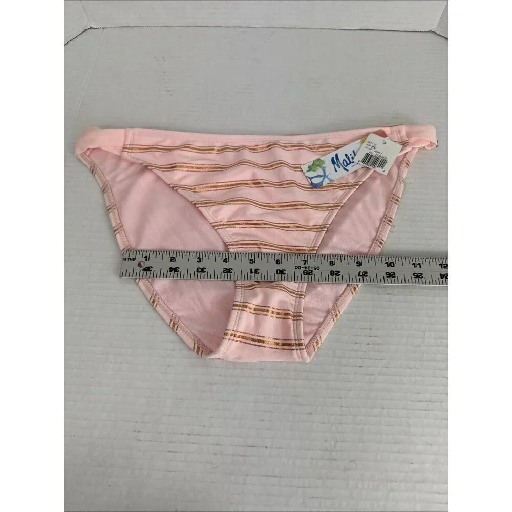 Malibu Dream Women's XL Bikini Swim Bottom‎ Pink Metallic Copper Striped New